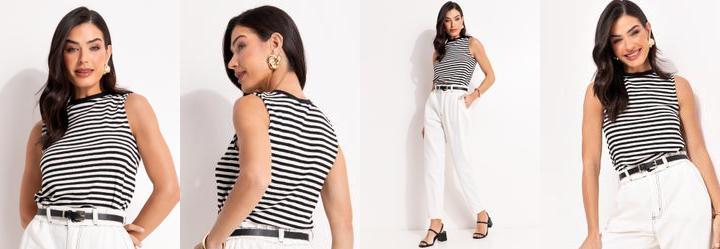 Blusa Listrado Preto e Branco em Meia Malha