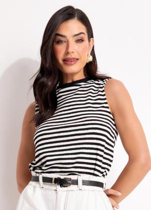 Blusa (Listrado Preto e Branco) em Meia Malha