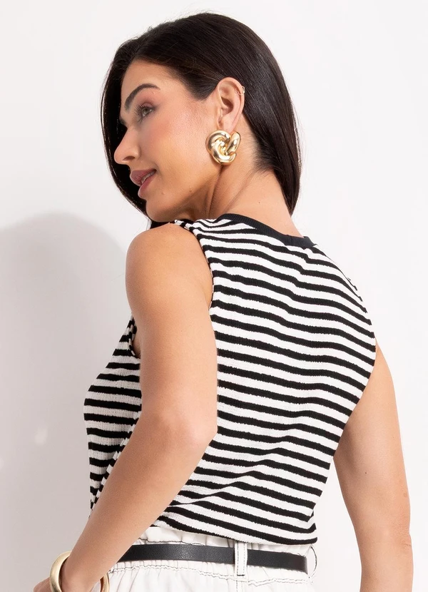 Quintess - Blusa Listrado Preto e Branco em Meia Malha 2