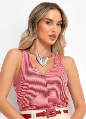 Bimini - Blusa Listrado Vermelho em Meia Malha Listrada - BIMINI