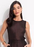 Blusa Marrom em Malha Canelada com Lurex