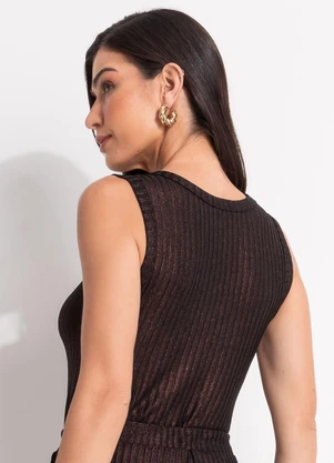 Quintess - Blusa Marrom em Malha Canelada com Lurex - QUINTESS