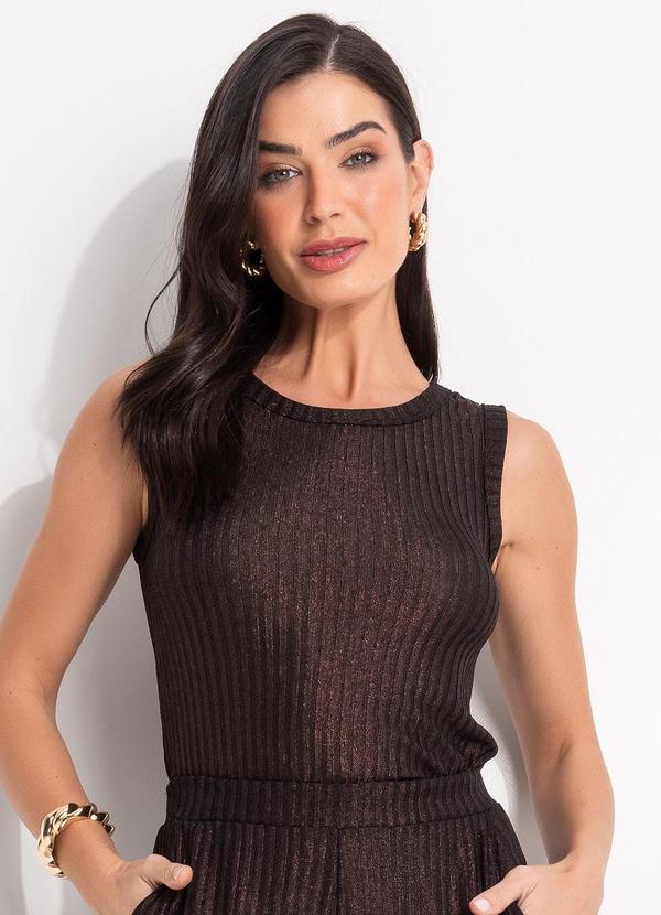 Blusa (Marrom) em Malha Canelada com Lurex