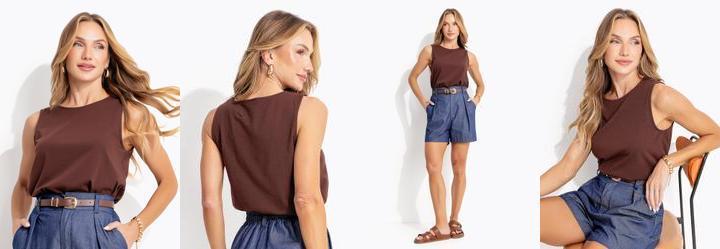 Blusa Marrom em Malha de Algodo