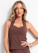 Blusa Marrom em Malha Ponto Roma Sarjado