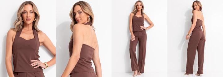 Blusa Marrom em Malha Ponto Roma Sarjado