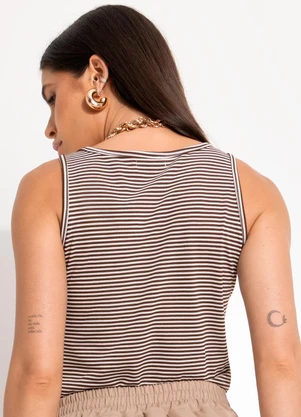 Bimini - Blusa Marrom em Meia Malha Listrada - BIMINI