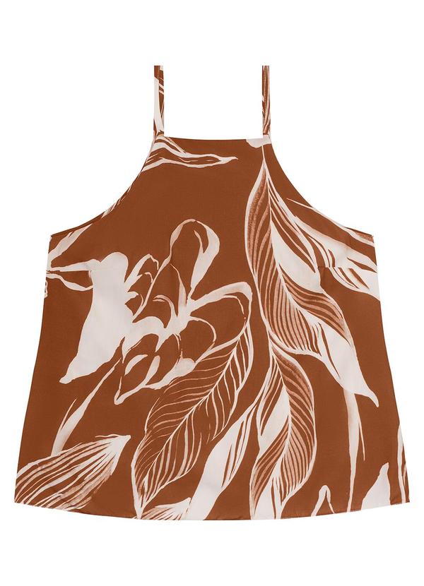 Malwee - Blusa Marrom Tropical Evasê em Viscose