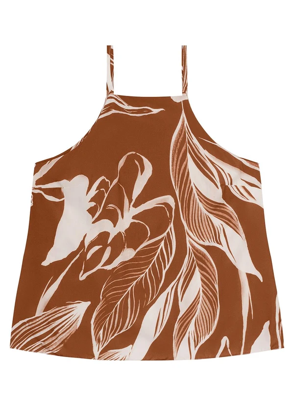 Malwee - Blusa Marrom Tropical Evasê em Viscose