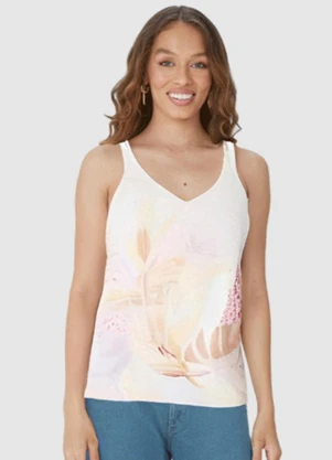 Malwee - Blusa Off White Ampla Floral em Viscolinho - MALWEE