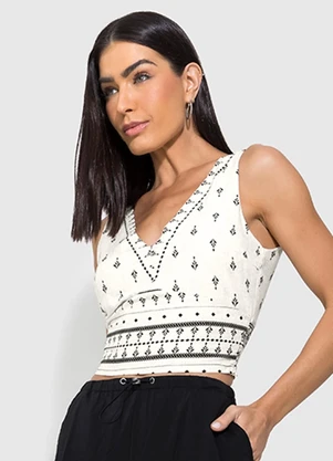 Enfim - Blusa Off White Cropped Paisley - ENFIM