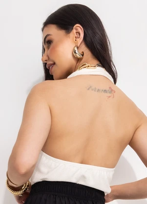 Quintess - Blusa Off White em Malha Anarruga - QUINTESS