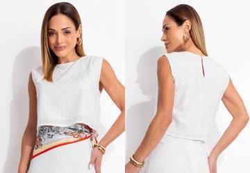 Blusa Off White em Tecido Laise Blusa Off White em Tecido Laise