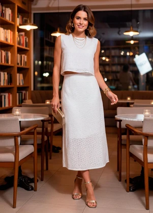 Quintess - Blusa Off White em Tecido Laise - QUINTESS