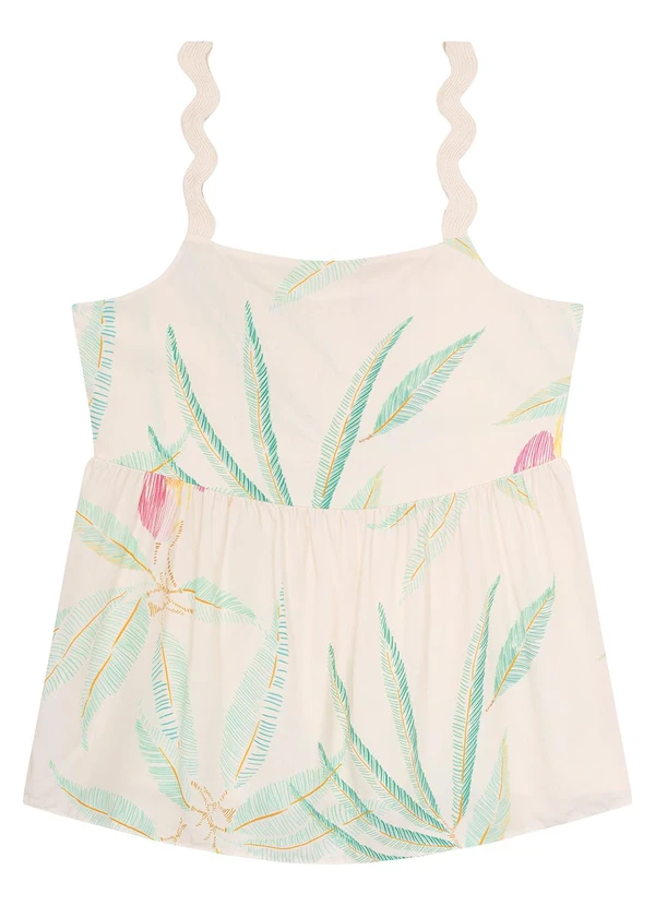Malwee - Blusa Off White Evasê Tropical com Lastex 3