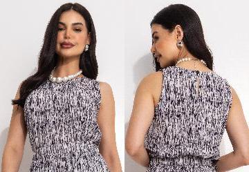 Blusa Po Abstrato em Crepe Plano