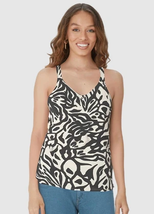 Malwee - Blusa Preta Ampla Abstrata em Viscolinho - MALWEE