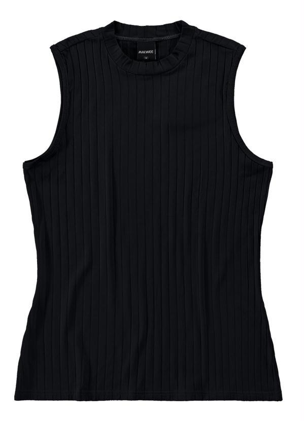 Malwee - Blusa Preta Canelada Gola Alta
