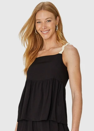 Malwee - Blusa Preta Evasê com Lastex - MALWEE