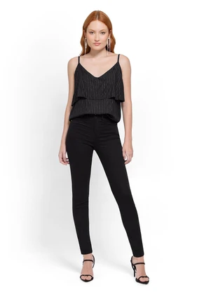 Enfim - Blusa Preta Evasê com Lurex - ENFIM