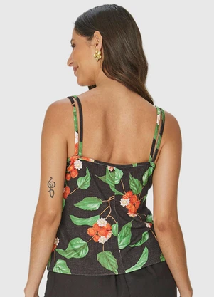 Malwee - Blusa Preta Floral Canelada - MALWEE