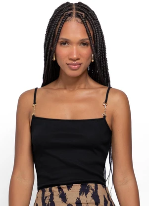 Enfim - Blusa Preta Justa com Pingente - ENFIM