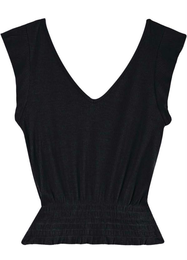 Enfim - Blusa Preta Malha Canelada Feminina