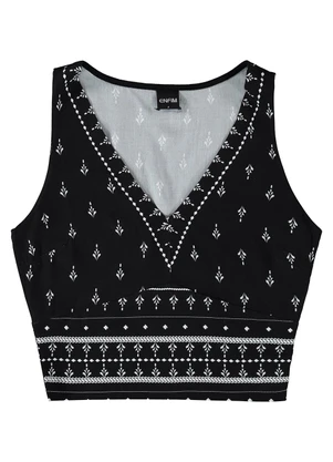 Enfim - Blusa Preto Cropped Paisley - ENFIM