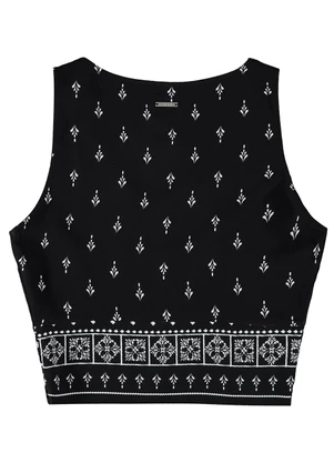 Enfim - Blusa Preto Cropped Paisley - ENFIM