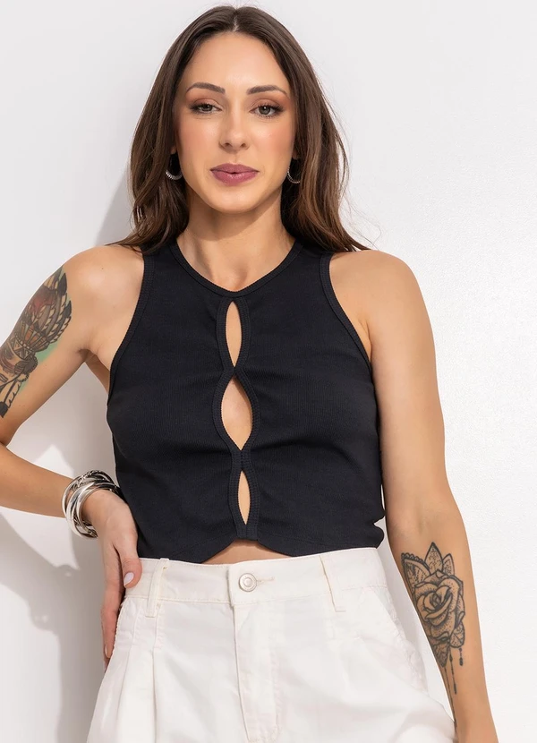 Bimini - Blusa Preto em Canelado 8