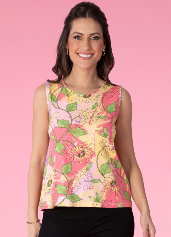 Blusa Regata Arte Floral Soltinha Quintess