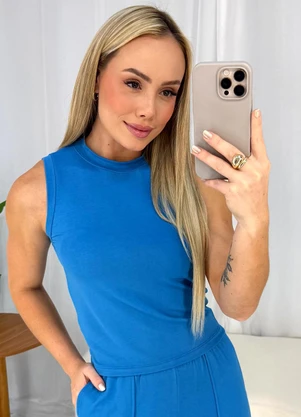 Doce Tom - Blusa Regata Básica Gola AltaAzul - DOCE TOM