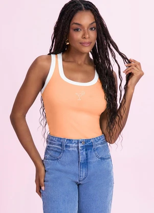 Angel - Blusa Regata Bordada Laranja - ANGEL