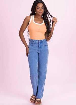 Angel - Blusa Regata Bordada Laranja - ANGEL