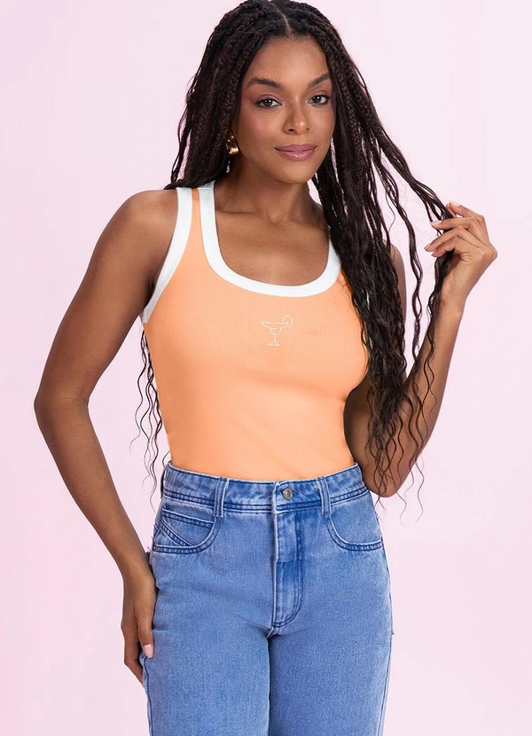 Angel - Blusa Regata Bordada Laranja