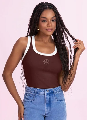 Angel - Blusa Regata Bordada Marrom - ANGEL