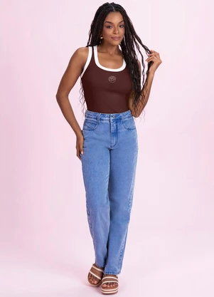 Angel - Blusa Regata Bordada Marrom - ANGEL