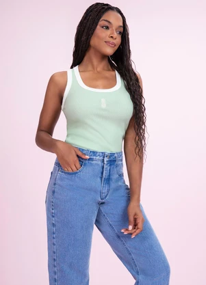 Angel - Blusa Regata Bordada Verde - ANGEL