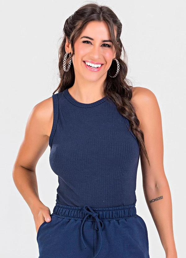 Meu Jeans - Blusa Regata Canelada Azul Marinho