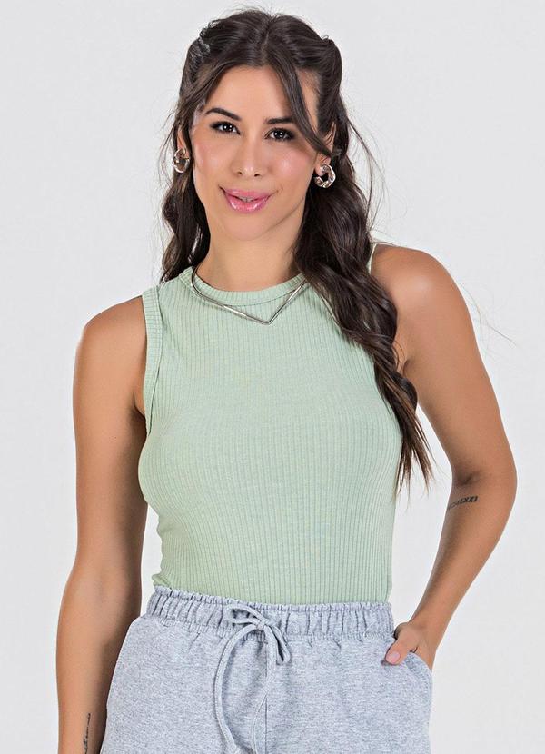 Meu Jeans - Blusa Regata Canelada Verde Pistache