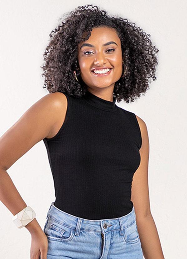 Rezzato - Blusa Regata com Gola Alta Adulto Feminino Preto
