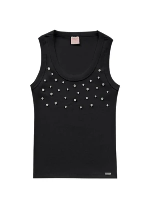 Angel - Blusa Regata com Pedrarias Preto - ANGEL