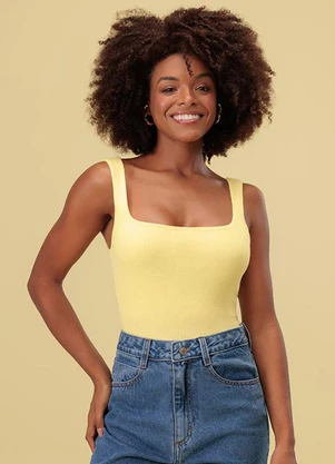 Angel - Blusa Regata Decote Quadrado Basic Amarelo - ANGEL
