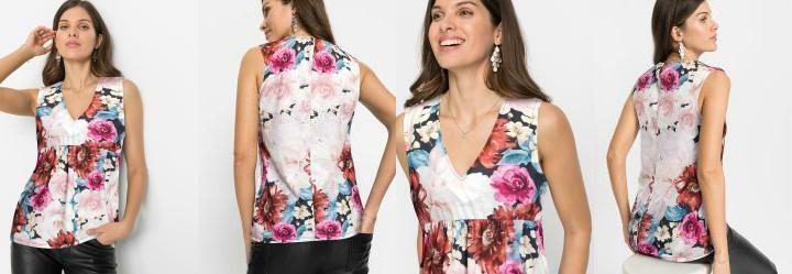 Blusa Regata Decote V Floral Branco