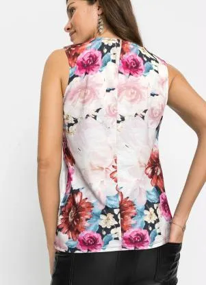 bonprix - Blusa Regata Decote V Floral Branco - BONPRIX