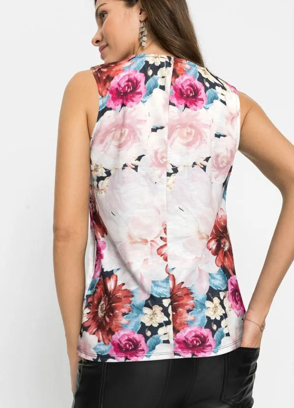 bonprix - Blusa Regata Decote V Floral Branco 4