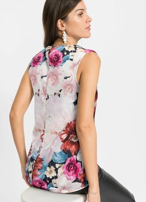 bonprix - Blusa Regata Decote V Floral Branco 2