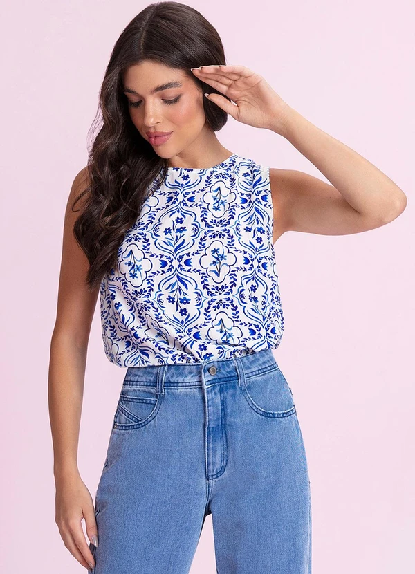 Angel - Blusa Regata Estampada Azul