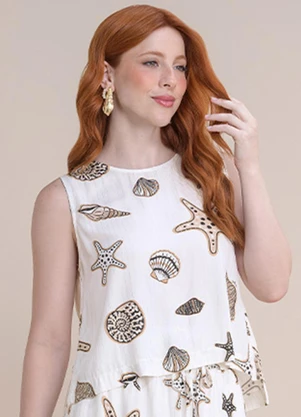 Angel - Blusa Regata Estampada Branco - ANGEL