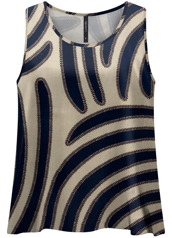 Lunender - Blusa Regata Estampada com Decote Redondo Azul